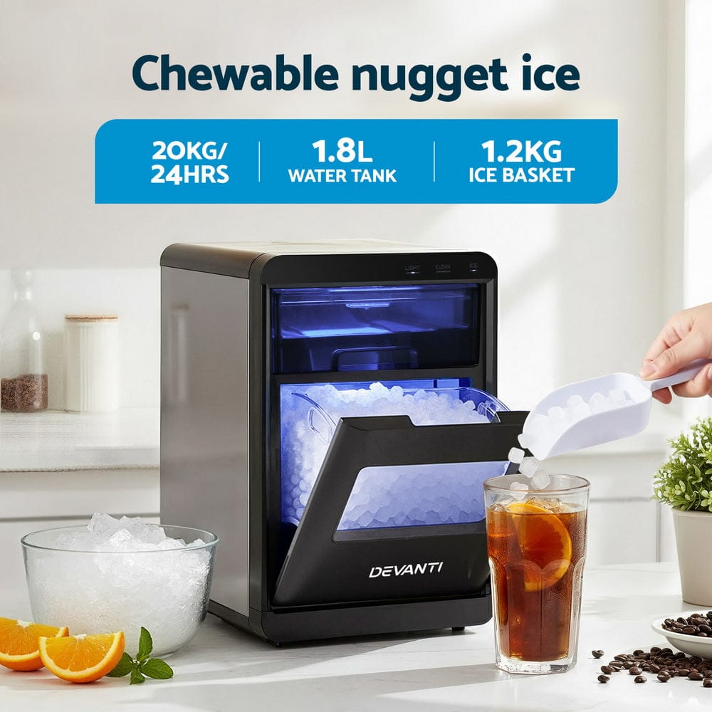 Devanti Ice Maker Machine 20kg Chewable Nugget Ice Countertop w/Self Cleaning - SportZone.co.nz