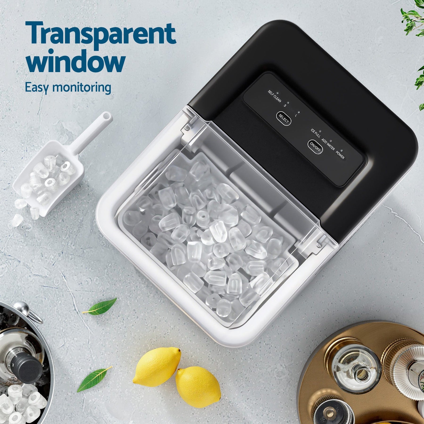 Devanti Ice Maker Machine Portable 12kg Countertop w/Self Cleaning 1.2L Black - SportZone.co.nz