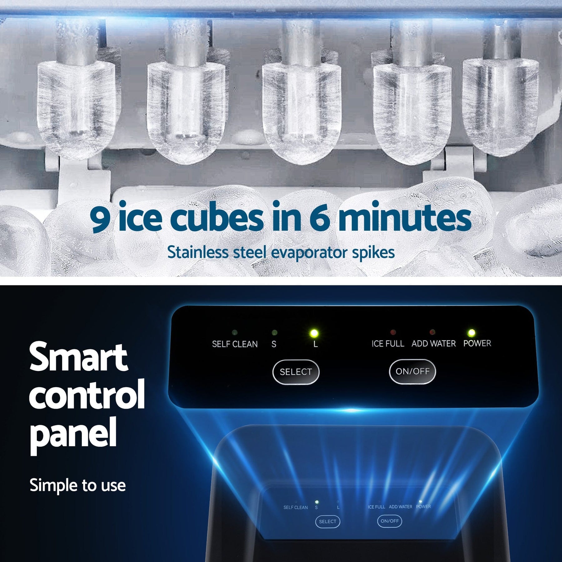 Devanti Ice Maker Machine Portable 12kg Countertop w/Self Cleaning 1.2L Black - SportZone.co.nz