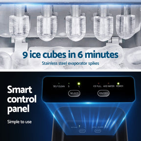 Devanti Ice Maker Machine Portable 12kg Countertop w/Self Cleaning 1.2L Black - SportZone.co.nz