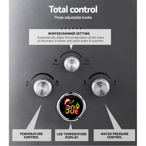 Devanti Portable Gas Water Heater 8L/Min LPG System Grey - SportZone.co.nz