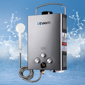 Devanti Portable Gas Water Heater 8L/Min LPG System Grey - SportZone.co.nz