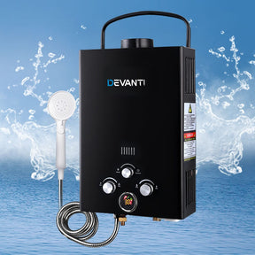 Devanti Portable Gas Water Heater 8L/Min With Pump LPG System Black - SportZone.co.nz