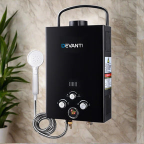 Devanti Portable Gas Water Heater 8L/Min With Pump LPG System Black - SportZone.co.nz
