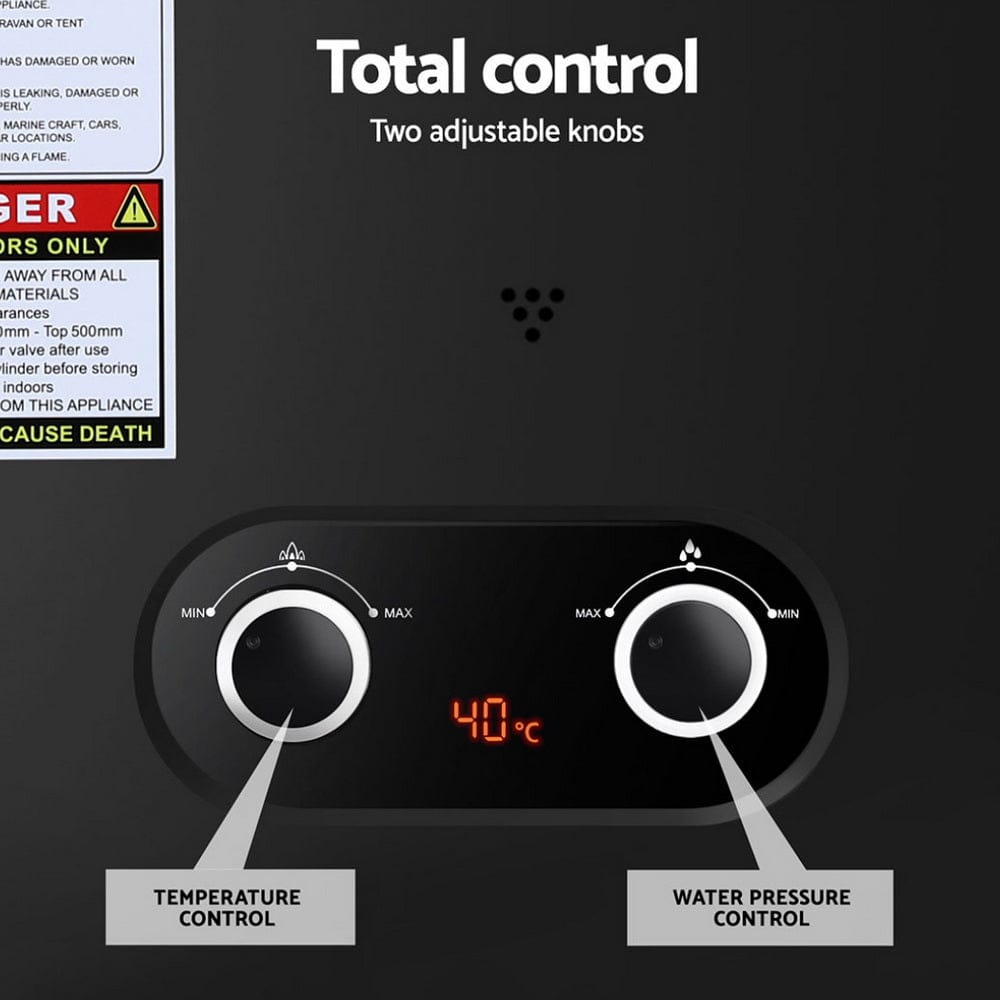 Devanti Portable Gas Water Heater LPG Powered System - Black - SportZone.co.nz