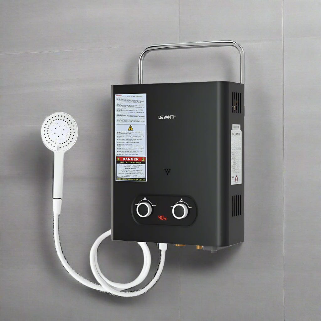 Devanti Portable Gas Water Heater LPG Powered System - Black - SportZone.co.nz