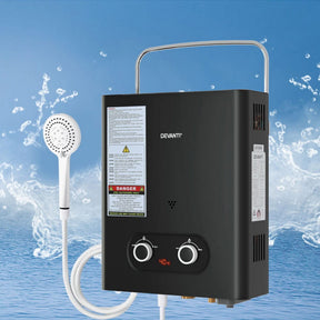 Devanti Portable Gas Water Heater LPG Powered System - Black - SportZone.co.nz