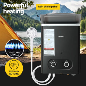 Devanti Portable Gas Water Heater LPG Powered System - Black - SportZone.co.nz