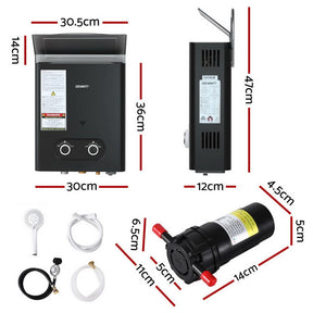 Devanti Portable Gas Water Heater LPG - powered System Black With Pump - SportZone.co.nz
