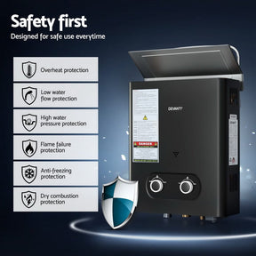 Devanti Portable Gas Water Heater LPG - powered System Black With Pump - SportZone.co.nz