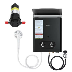 Devanti Portable Gas Water Heater LPG - powered System Black With Pump - SportZone.co.nz