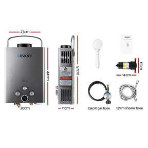 Devanti Portable Gas Water Heater With Pump LPG System Grey - SportZone.co.nz