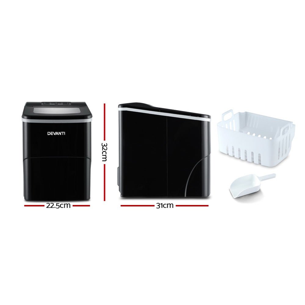 DEVANTi Portable Ice Cube Maker Machine 2L Home Bar Benchtop Easy Quick Black - SportZone.co.nz