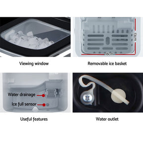 DEVANTi Portable Ice Cube Maker Machine 2L Home Bar Benchtop Easy Quick Black - SportZone.co.nz
