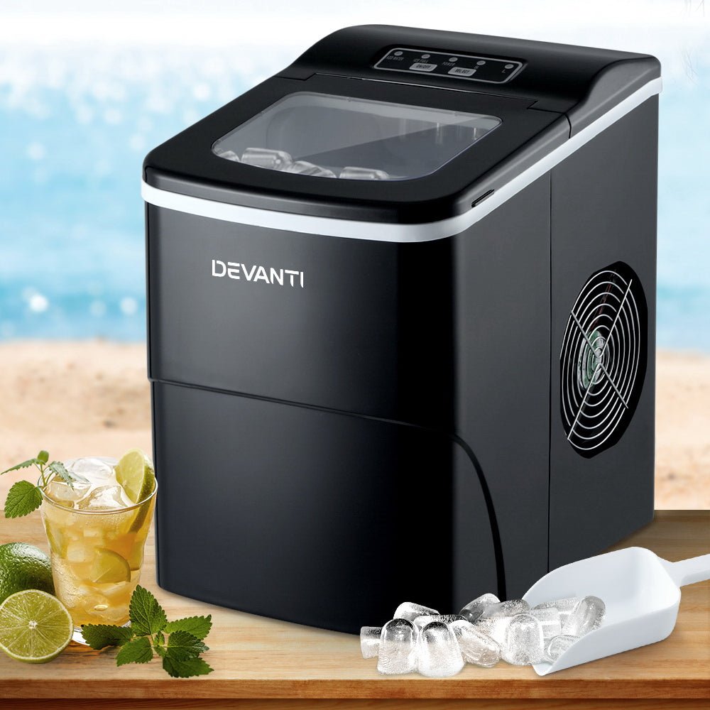 DEVANTi Portable Ice Cube Maker Machine 2L Home Bar Benchtop Easy Quick Black - SportZone.co.nz