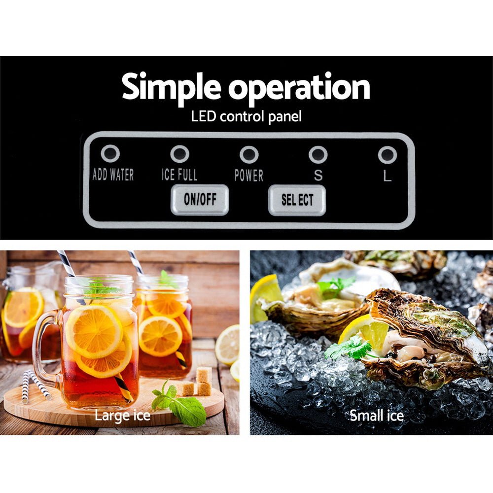 DEVANTi Portable Ice Cube Maker Machine 2L Home Bar Benchtop Easy Quick Black - SportZone.co.nz