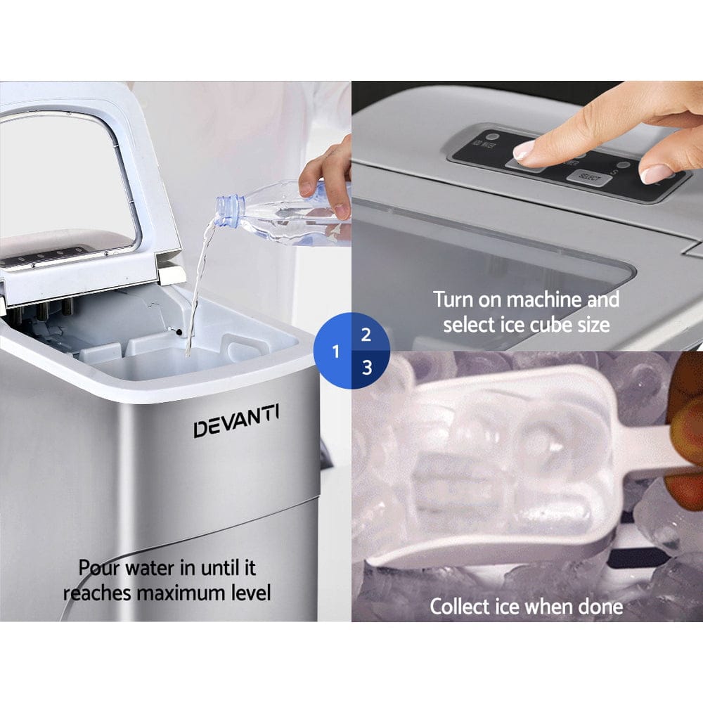 Devanti Portable Ice Cube Maker - Silver - SportZone.co.nz