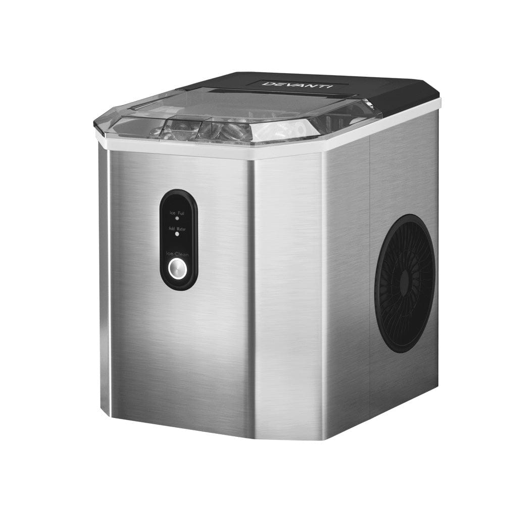 Devanti Portable Ice Maker Machine Ice Cube 12kg Bar Countertop Stainless Steel - SportZone.co.nz