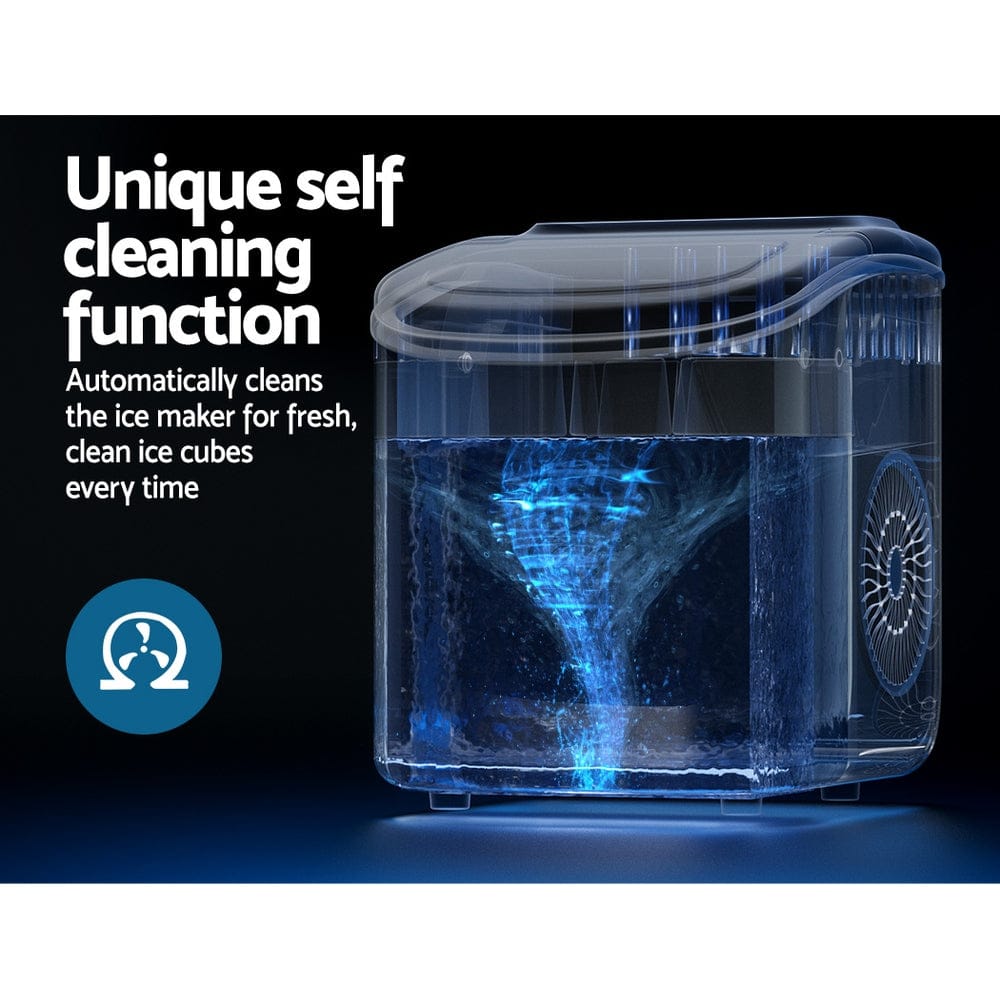 Devanti Portable Ice Maker Machine Ice Cube Tray 12kg Bar Countertop Black - SportZone.co.nz