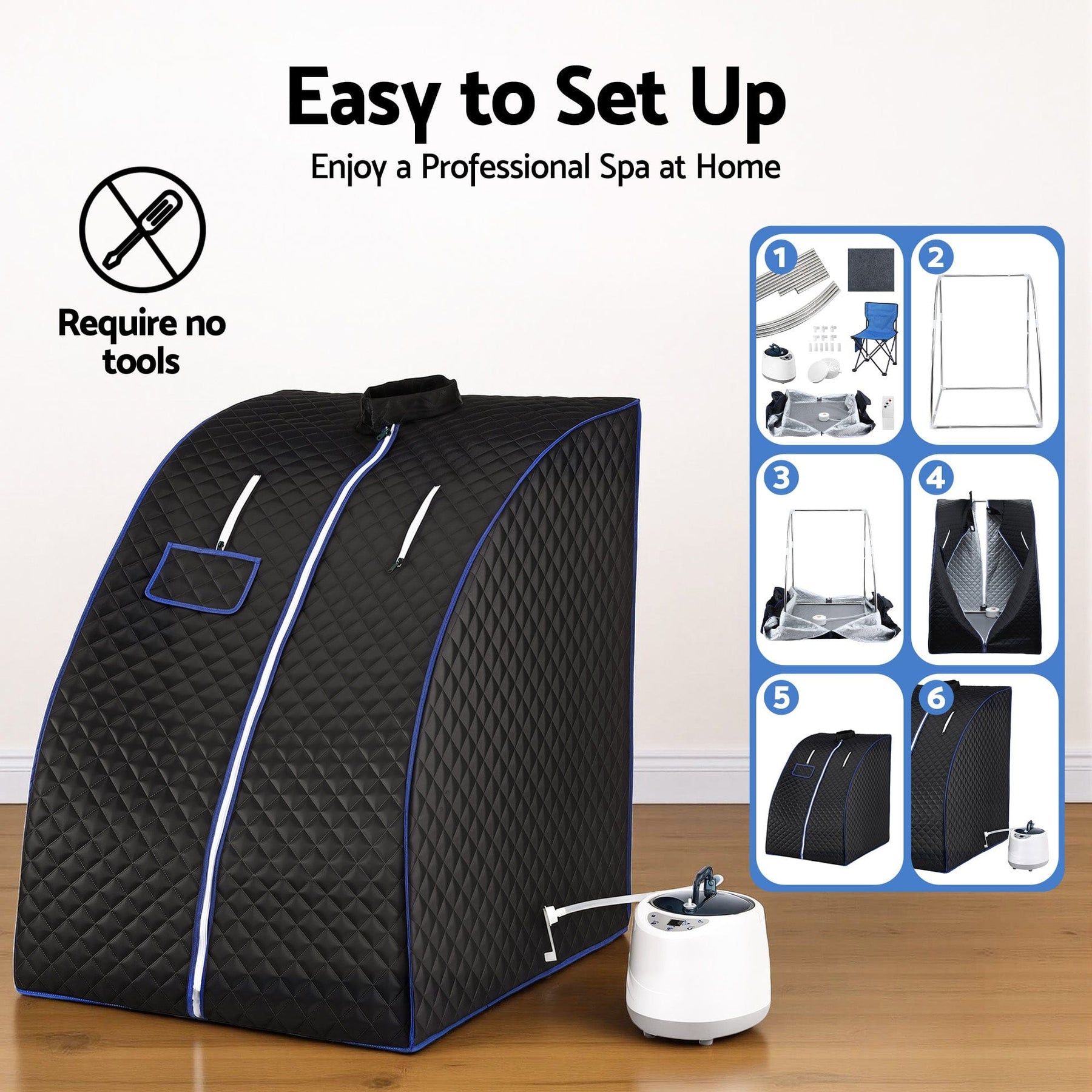 Devanti Portable Steam Sauna Tent 1000W 2L Steamer Pot Personal Home SPA Timer - SportZone.co.nz