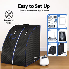 Devanti Portable Steam Sauna Tent 1000W 2L Steamer Pot Personal Home SPA Timer - SportZone.co.nz