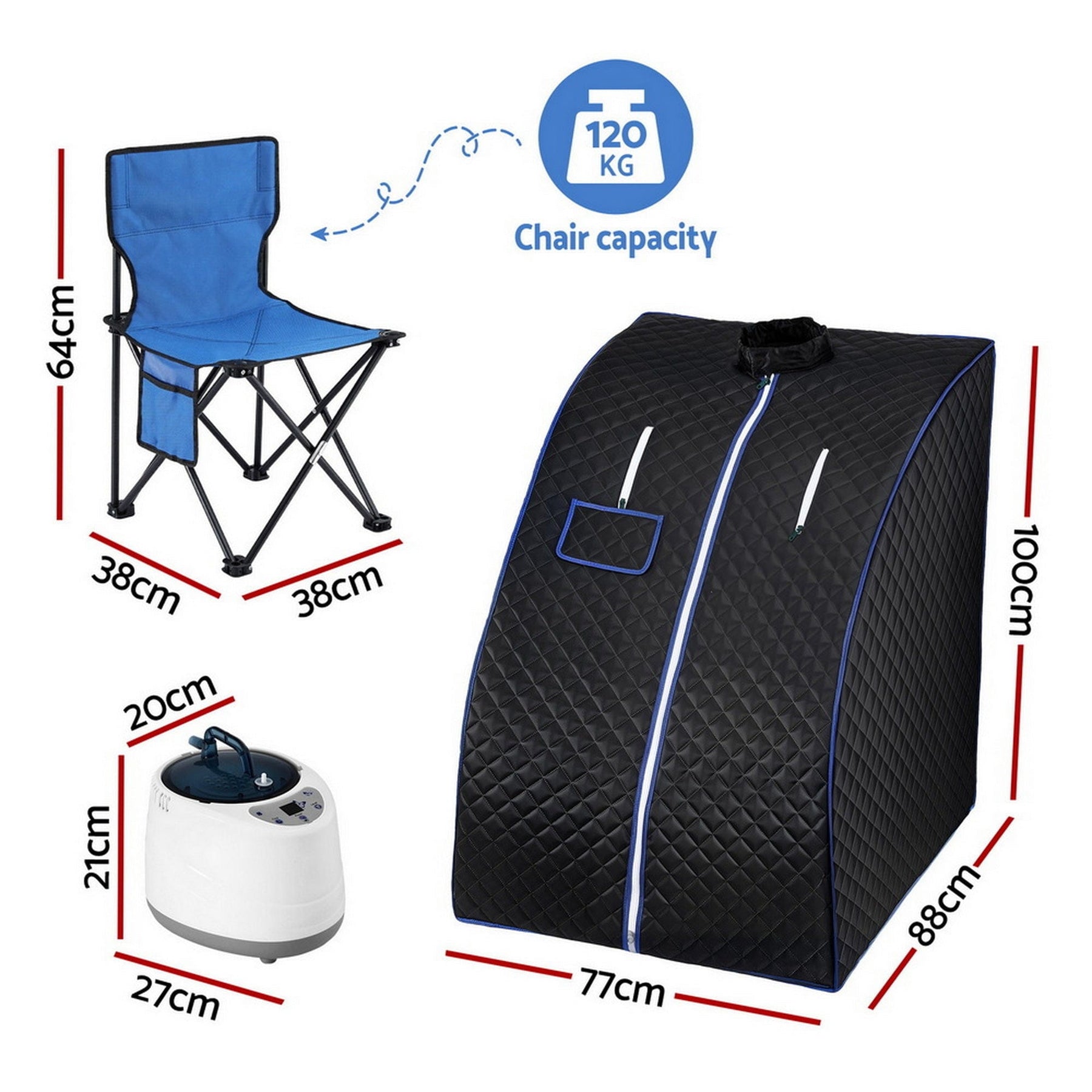 Devanti Portable Steam Sauna Tent 1000W 2L Steamer Pot Personal Home SPA Timer - SportZone.co.nz