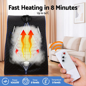 Devanti Portable Steam Sauna Tent 1000W 2L Steamer Pot Personal Home SPA Timer - SportZone.co.nz