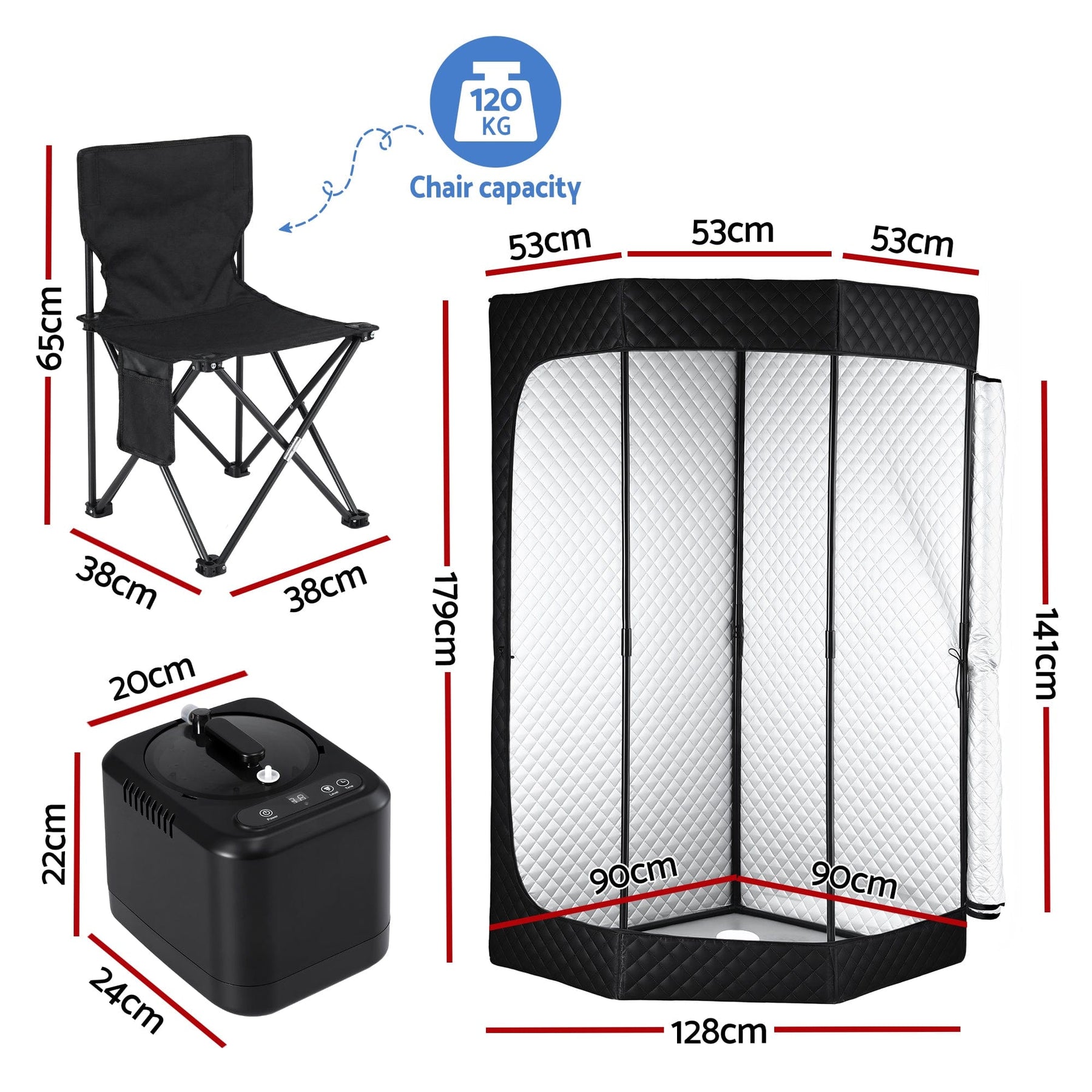 Devanti Portable Steam Sauna Tent 1000W 3L Steamer Pot Full Body Home SPA Timer - SportZone.co.nz
