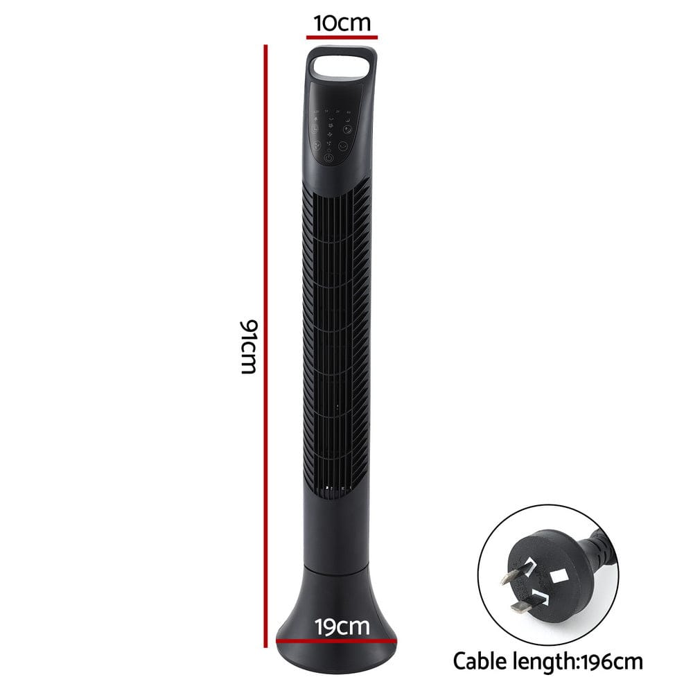 Devanti Tower Fan Oscillating 3 Speeds with Remote 91cm - SportZone.co.nz