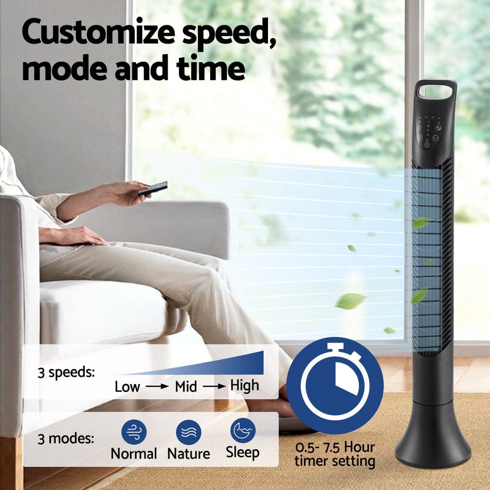 Devanti Tower Fan Oscillating 3 Speeds with Remote 91cm - SportZone.co.nz