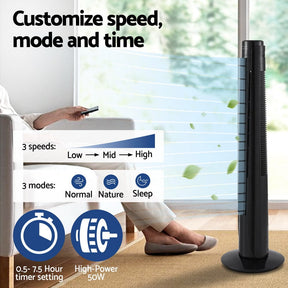 Devanti Tower Fan Oscillating 3 Speeds with Remote 93cm - SportZone.co.nz