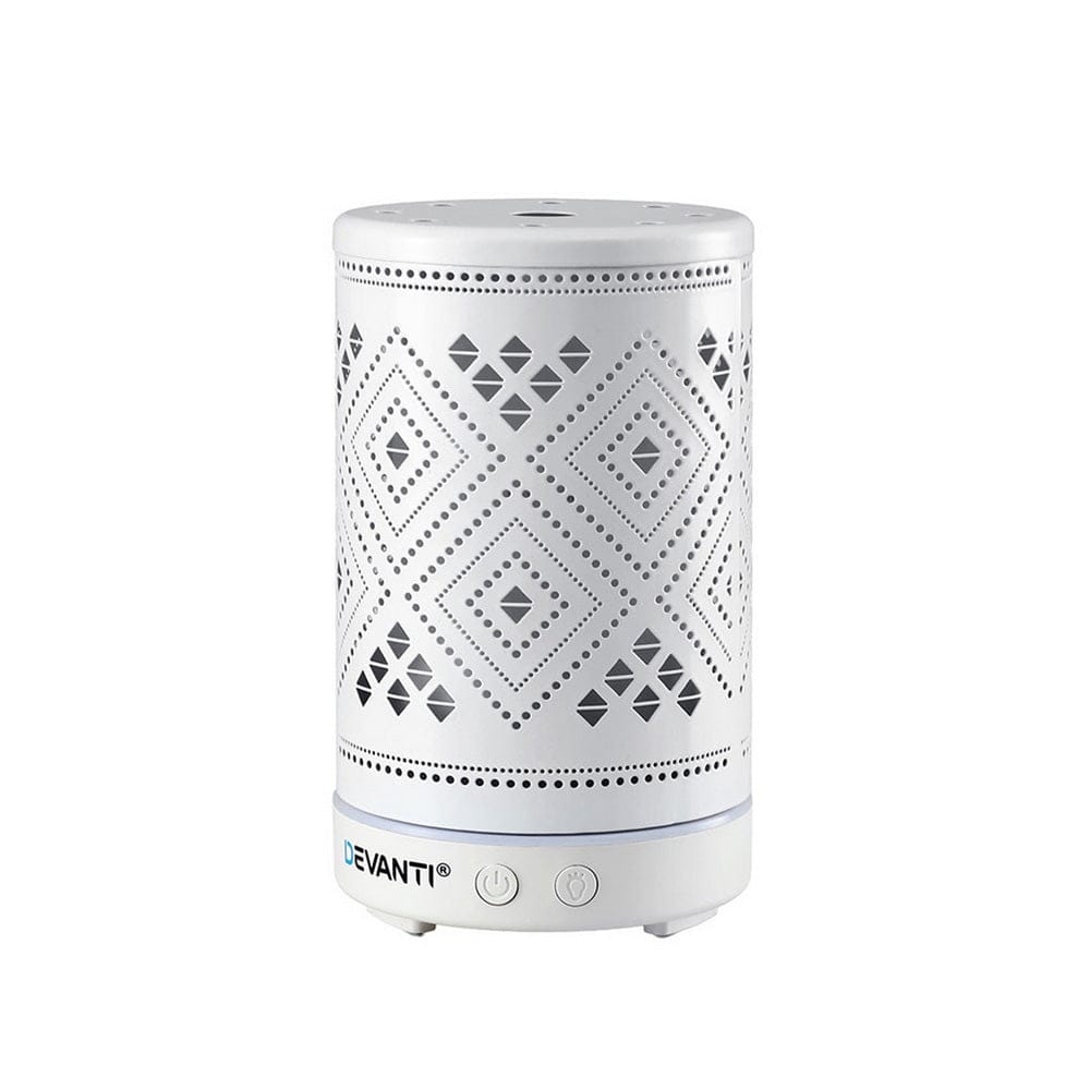 Devanti Ultrasonic Aroma Diffuser Aromatherapy 100ml LED Lights Iron Humidifier Forest - SportZone.co.nz