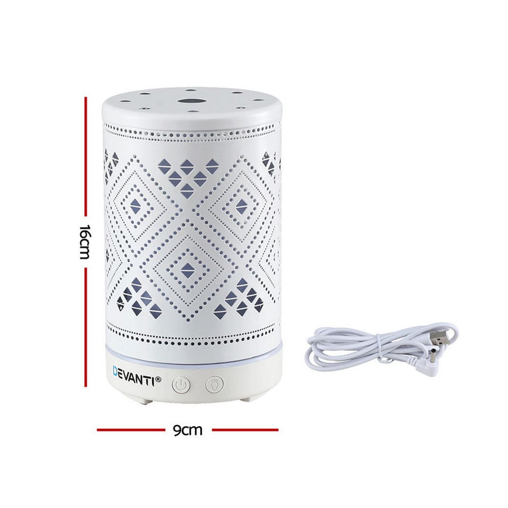 Devanti Ultrasonic Aroma Diffuser Aromatherapy 100ml LED Lights Iron Humidifier Forest - SportZone.co.nz