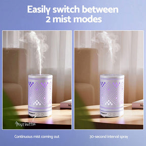 Devanti Ultrasonic Aroma Diffuser Aromatherapy 100ml LED Lights Iron Humidifier Forest - SportZone.co.nz
