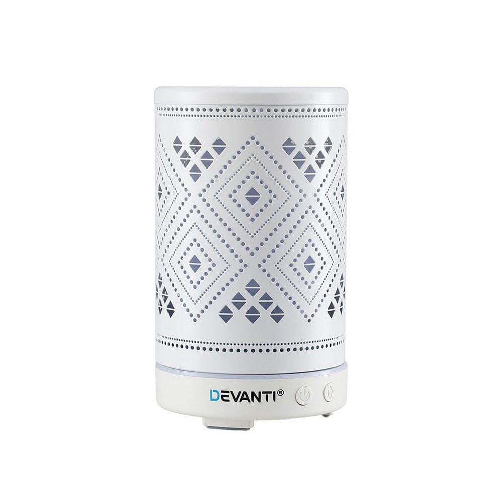 Devanti Ultrasonic Aroma Diffuser Aromatherapy 100ml LED Lights Iron Humidifier Forest - SportZone.co.nz