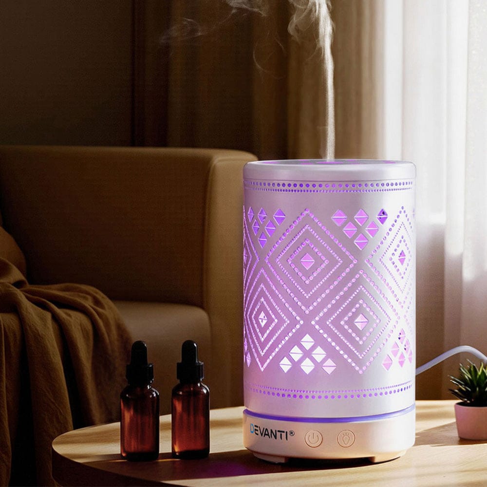 Devanti Ultrasonic Aroma Diffuser Aromatherapy 100ml LED Lights Iron Humidifier Forest - SportZone.co.nz