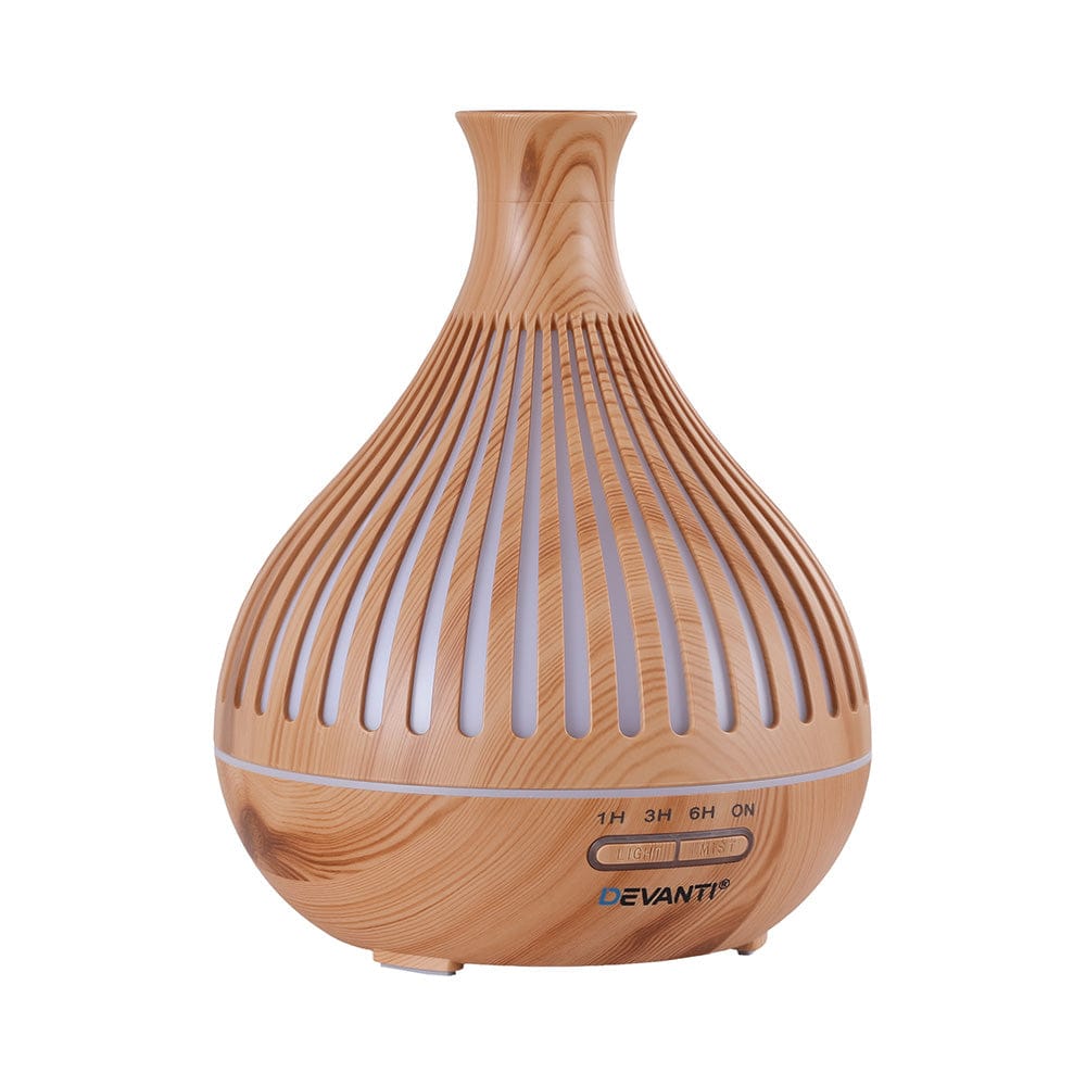 Devanti Ultrasonic Aroma Diffuser Aromatherapy 400ml LED Lights Iron Humidifier Forest Light wood grain - SportZone.co.nz