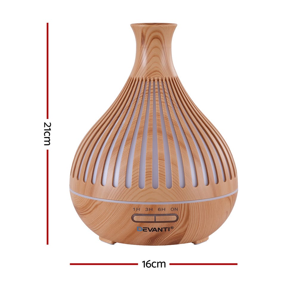 Devanti Ultrasonic Aroma Diffuser Aromatherapy 400ml LED Lights Iron Humidifier Forest Light wood grain - SportZone.co.nz