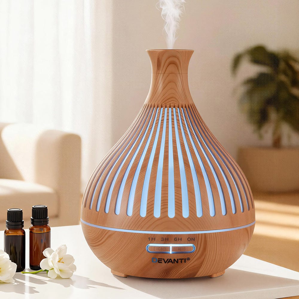 Devanti Ultrasonic Aroma Diffuser Aromatherapy 400ml LED Lights Iron Humidifier Forest Light wood grain - SportZone.co.nz
