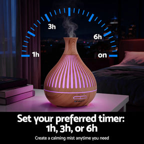 Devanti Ultrasonic Aroma Diffuser Aromatherapy 400ml LED Lights Iron Humidifier Forest Light wood grain - SportZone.co.nz