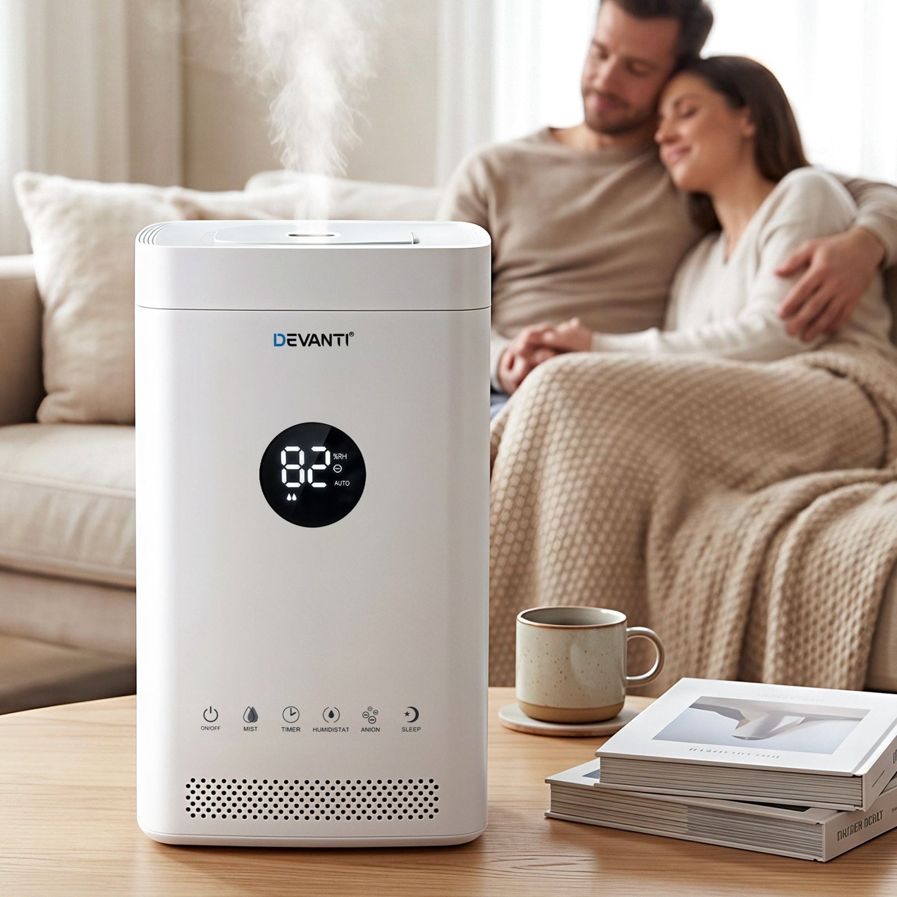 Devanti Ultrasonic Humidifier Air Purifier Top Fill Auto Humidity 3.5L White - SportZone.co.nz