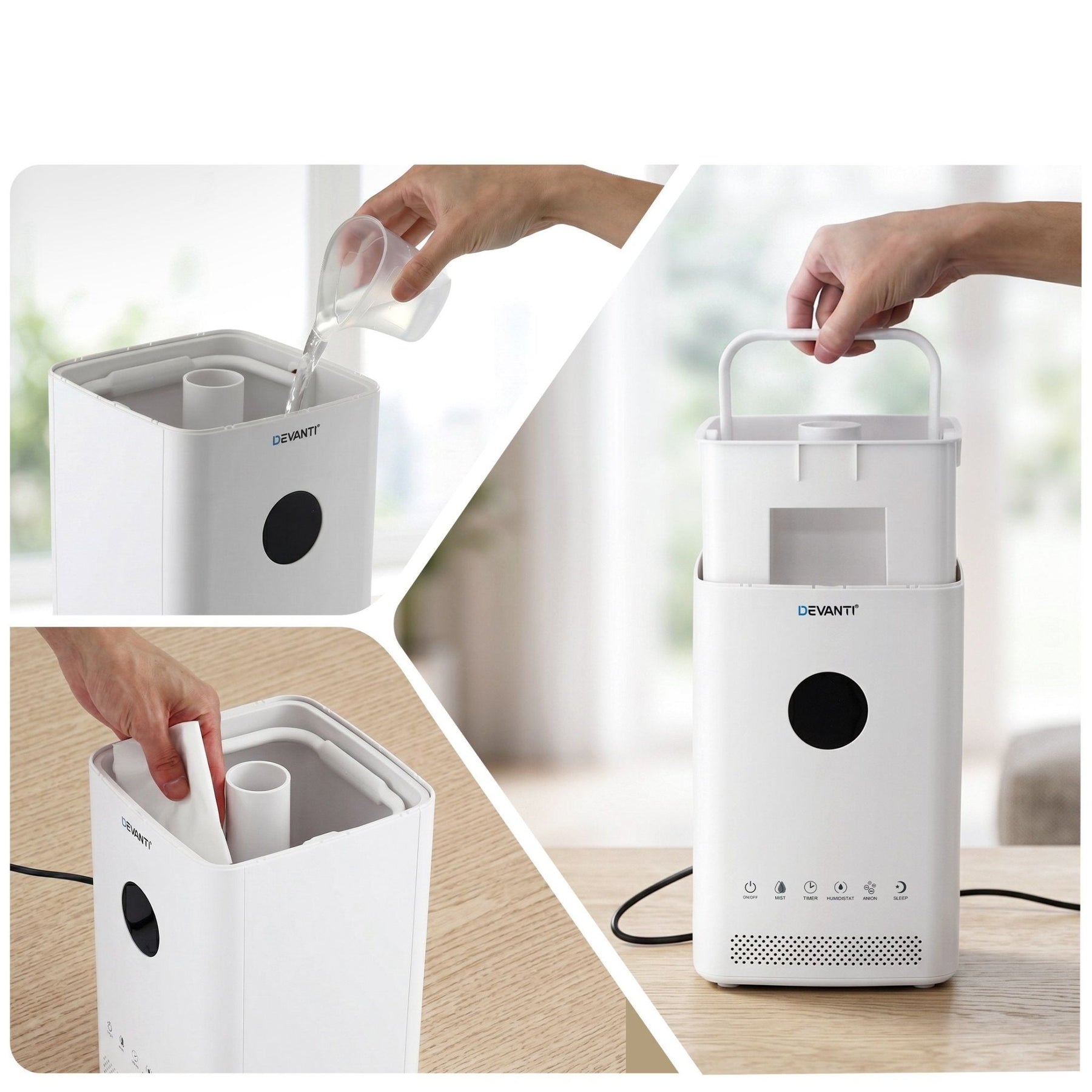 Devanti Ultrasonic Humidifier Air Purifier Top Fill Auto Humidity 3.5L White - SportZone.co.nz
