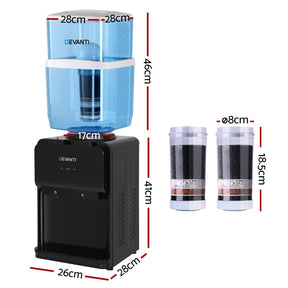 Devanti Water Cooler Dispenser 22L Bench Top Chiller Purifier Filter Hot Cold Black - SportZone.co.nz
