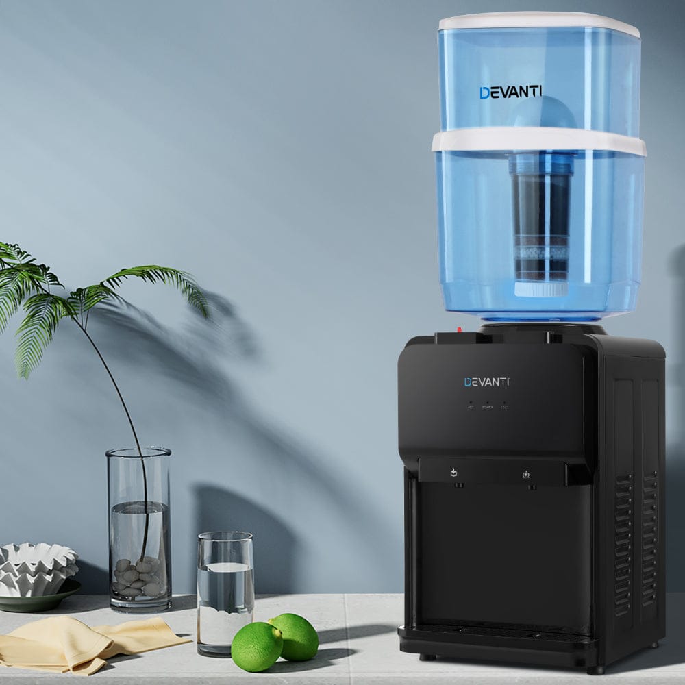 Devanti Water Cooler Dispenser 22L Bench Top Chiller Purifier Filter Hot Cold Black - SportZone.co.nz