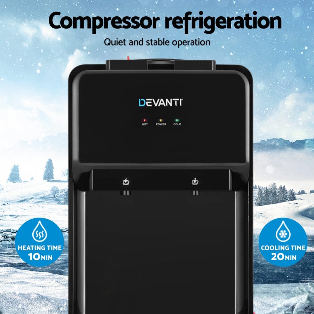 Devanti Water Cooler Dispenser 22L Bench Top Chiller Purifier Filter Hot Cold Black - SportZone.co.nz