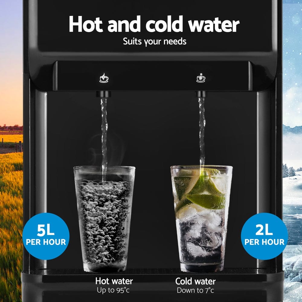 Devanti Water Cooler Dispenser 22L Bench Top Chiller Purifier Filter Hot Cold Black - SportZone.co.nz