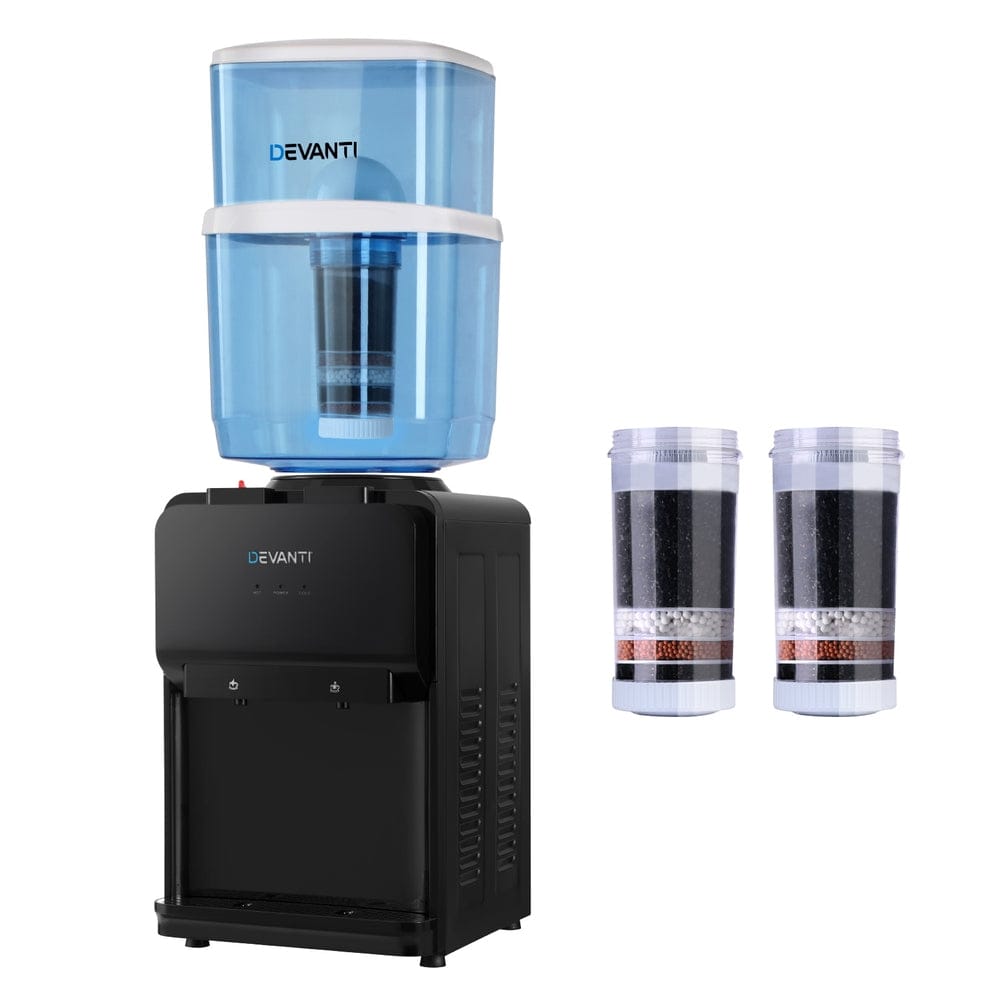 Devanti Water Cooler Dispenser 22L Bench Top Chiller Purifier Filter Hot Cold Black - SportZone.co.nz