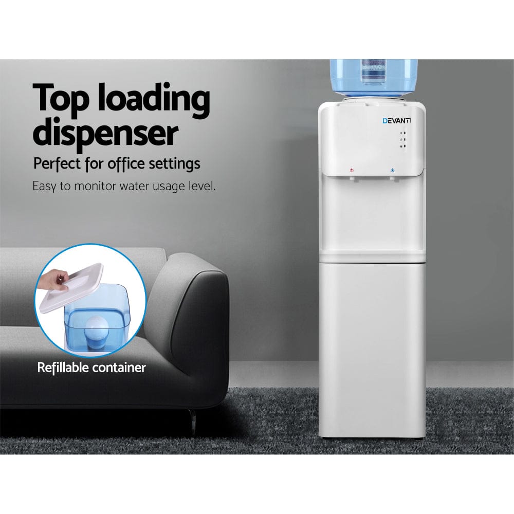 Devanti Water Cooler Dispenser Stand 22L Bottle White w/2 Filter - SportZone.co.nz