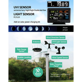 Devanti Weather Station Indoor Outdoor Wireless WiFi Professional Solar Sensor - SportZone.co.nz