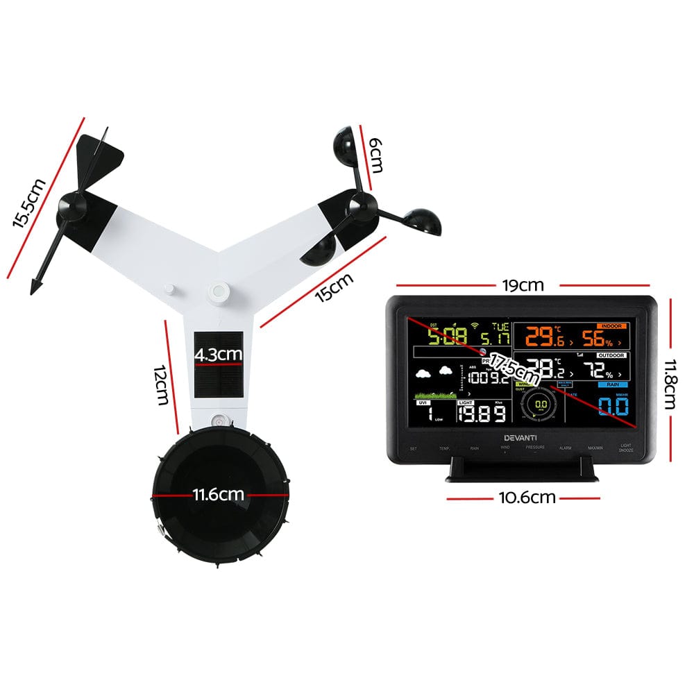 Devanti Weather Station Indoor Outdoor Wireless WiFi Professional Solar Sensor - SportZone.co.nz